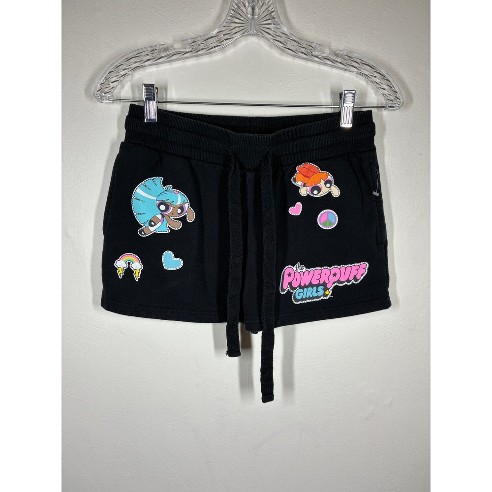Cartoon Network Powerpuff Girls Black Graphic Shorts XS Drawstring Stretchy